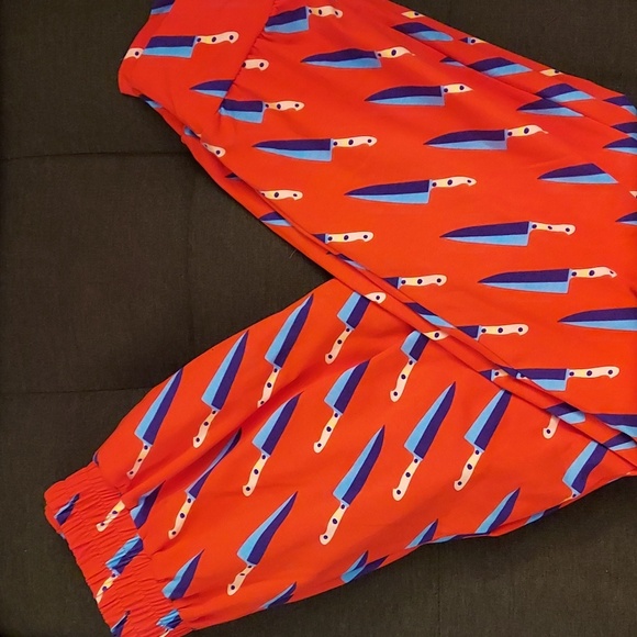 Nooworks Pants - Nooworks Red Track Joggers with Blue Knife Print